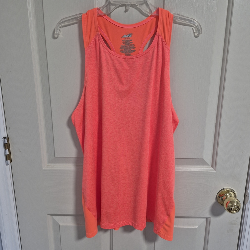 Avia Women's Large Bright Coral Neon Orange Tank Top T-back Round Neckline